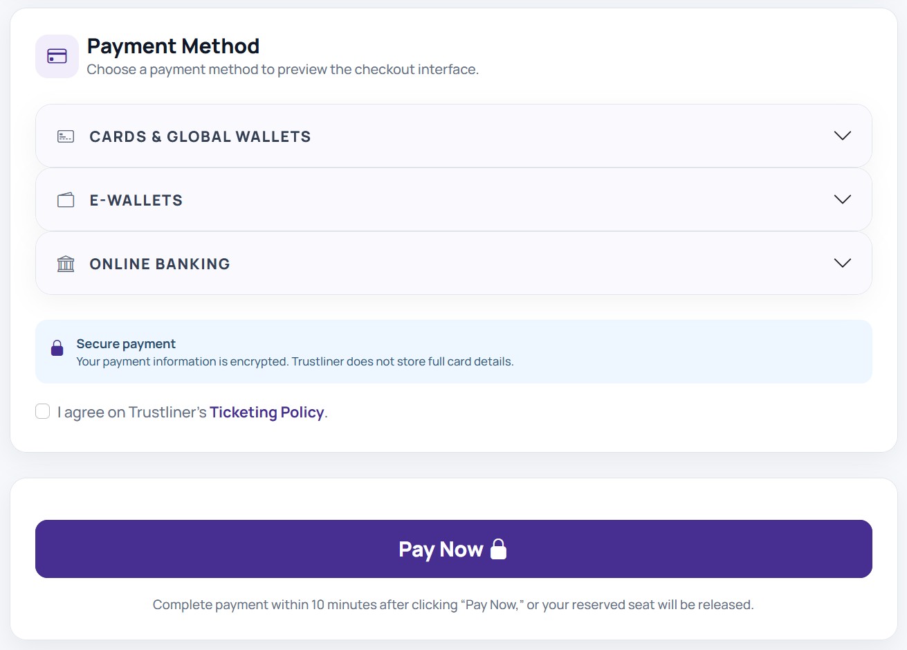 Payment methods and the Pay Now action
