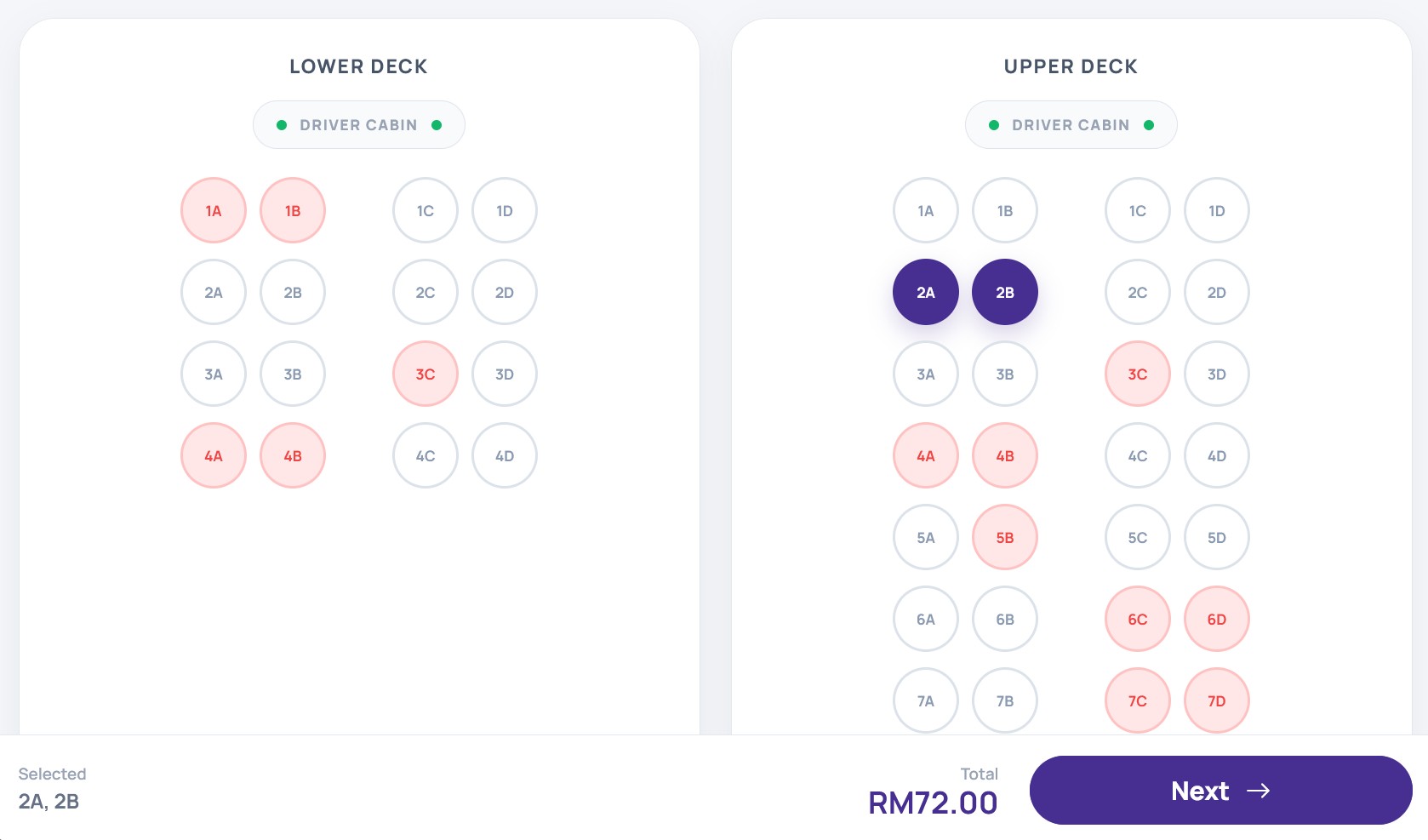 Seat selection screen