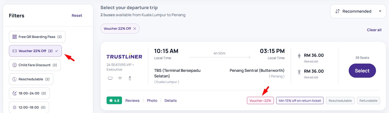 Trips eligible for voucher redemption